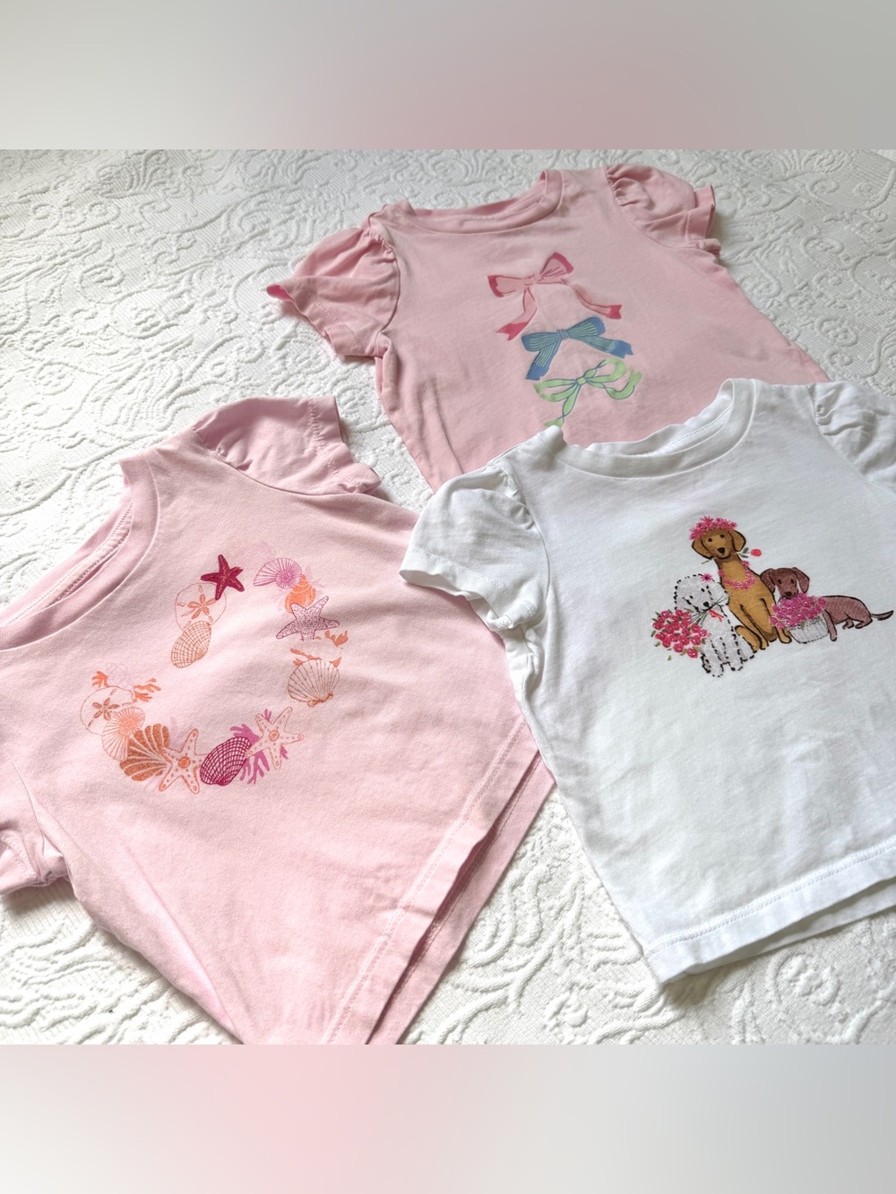 18-24M🩷 Crewcuts Toddler Girls Floral Dogs Bows Seashells Graphic Tees 💯 Cotton - Picture 4 of 10